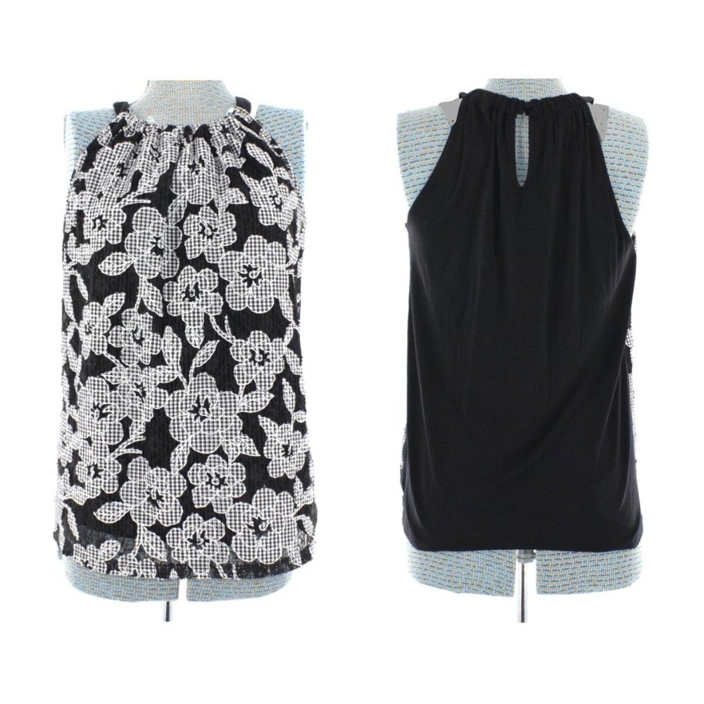 INC Floral Gingham & Lace Halter Top S